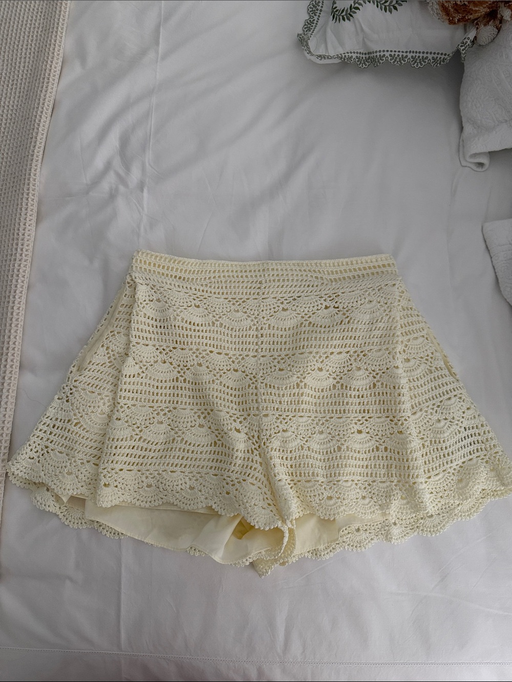 Andrea Iyamah Cream Crochet Shorts